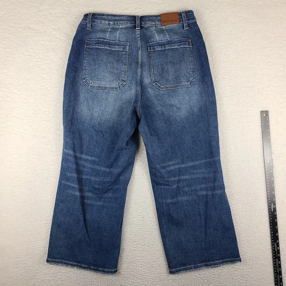 Judy Blue Jeans Womens 16W Blue Wide Leg Crop Dark Wash Denim JB88904